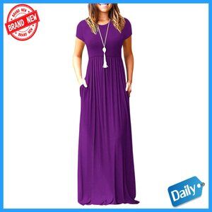 Short Sleeve Maxi Dress with Pockets, Loose Fit, Rayon Blend